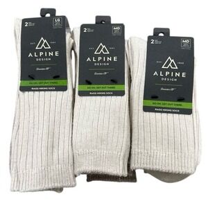 Alpine Design Ragg Hiking Crew Socks Men's Medium &‎ Large 6-Pair NWT